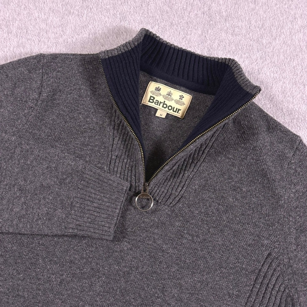 Barbour Nelson Essential Half Zip Sweater Men M 100% Lambswool Storm Grey